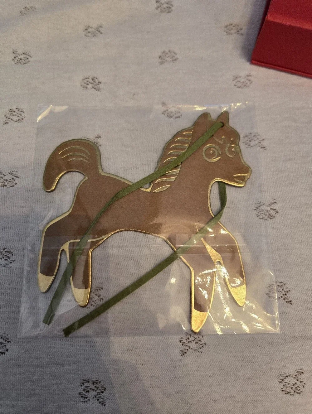 Tory Burch Red and Gold Year of the Horse Ornament and Envelope Set
